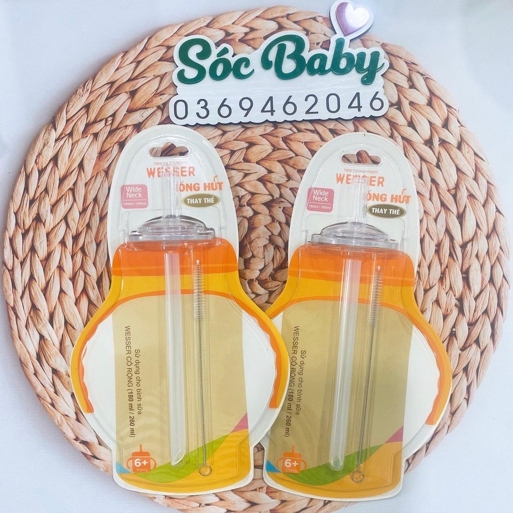 Bộ ống hút thay thế Wesser dành cho bình sữa cổ rộng 180ml/260ml - SÓC BABY