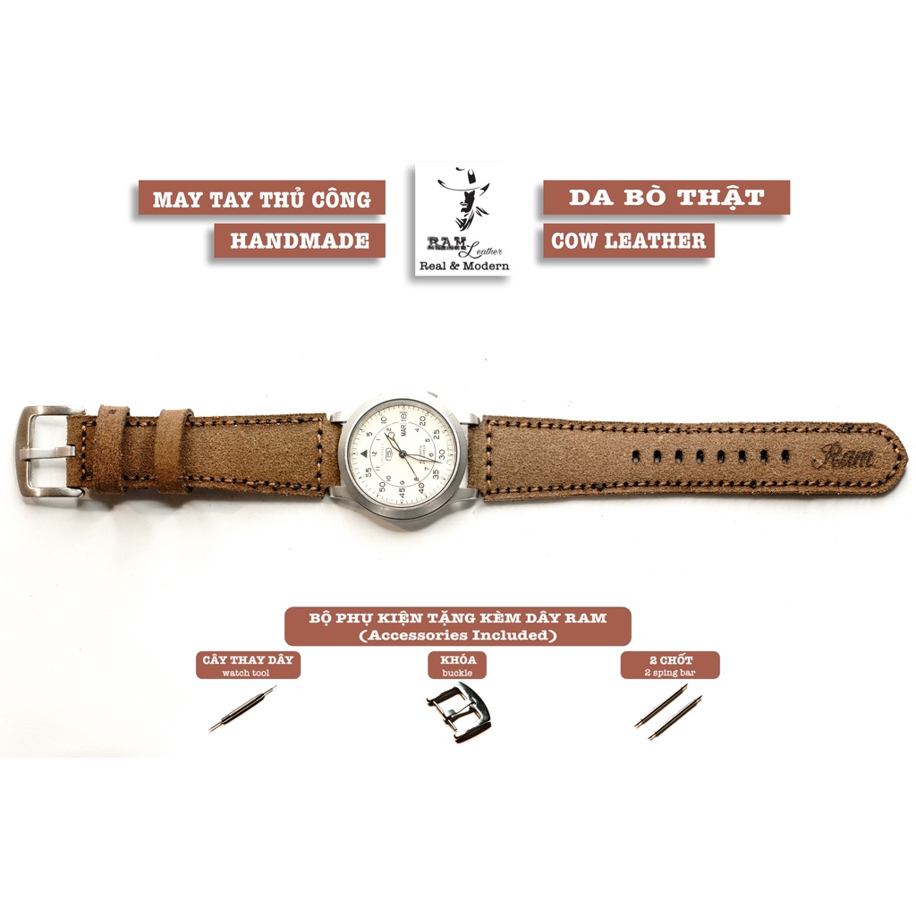 Dây đồng hồ RAM Leather vintage DW Daniel Wellington da bò thật - Chính hãng RAM Leather