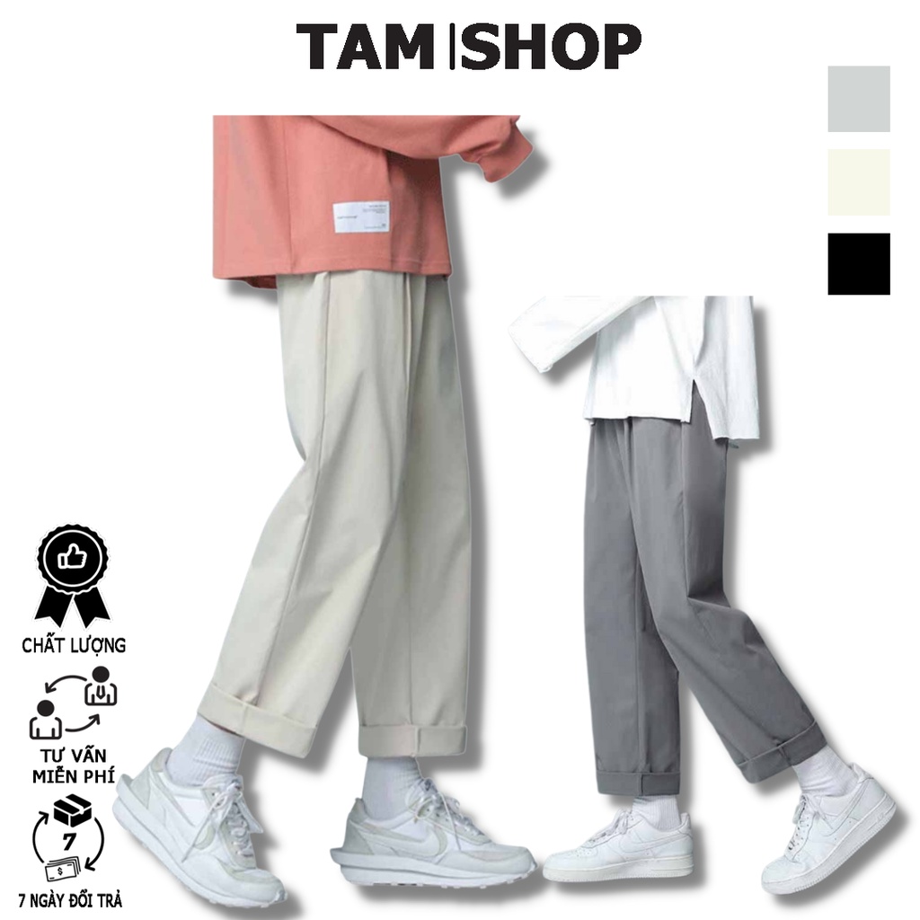 Quần KaKi Nam Nữ Ống Rộng Dáng Công Sở Thiết Kế Lưng Thun Dáng 3 Màu Đen Kem Xám - TÂM SHOP