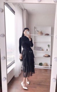 Chân váy ren tầng nơ eo tiểu thư