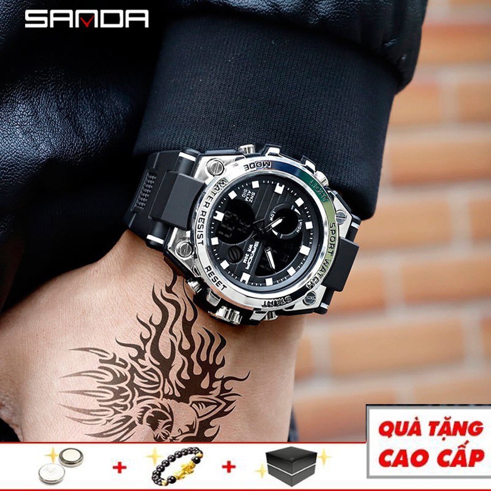 Đồng hồ nam thể thao cực ngầu máy điện tử đa chức năng chống nước cực chất màu bạc Sanda SA001 - Vemz Watch