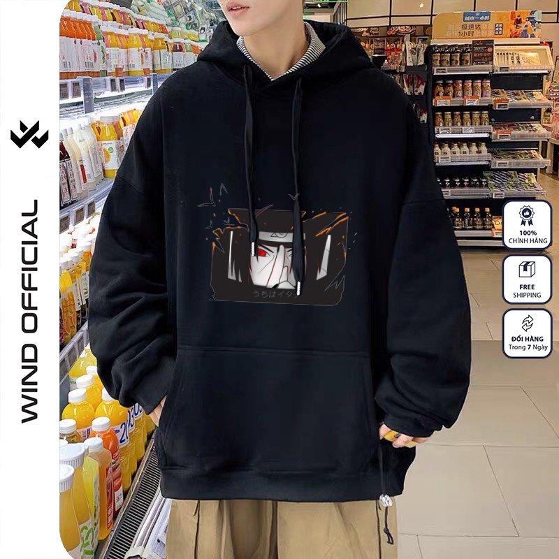 Áo hoodie unisex WIIS form rộng nỉ nam nữ ITACHI HD20 thời trang thu đông oversize
