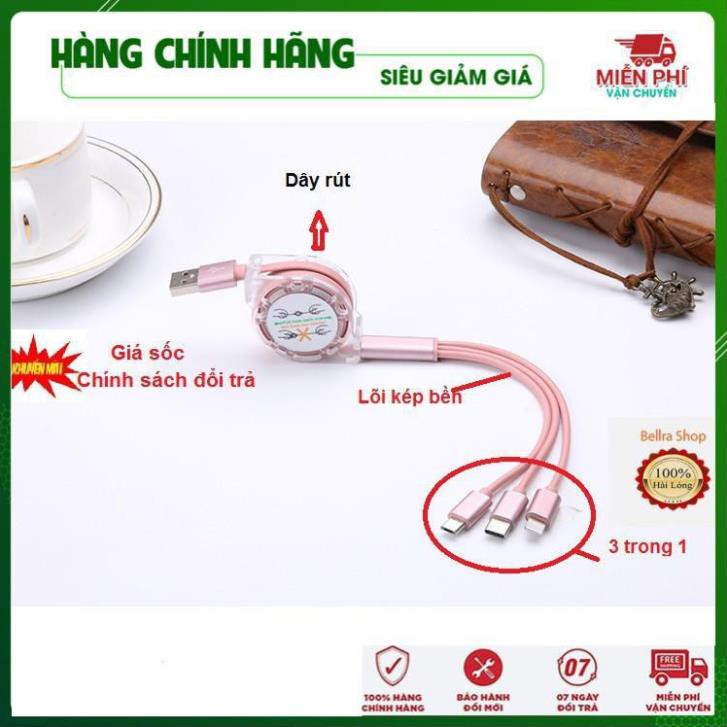 [HOT] Cáp Sạc 💖FREESHIP💖 Giảm 5K Khi Nhập Mã [DUCBKM5K] Cáp sạc 3 đầu dây rút đa năng