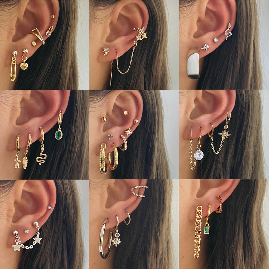 Set khuyên tai hình ngôi sao đính đá phối tua rua thời trang cho nữ