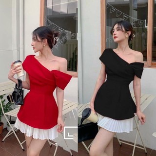 SET ÁO LỆCH VAI KÈM CHÂN VÁY XẾP LI