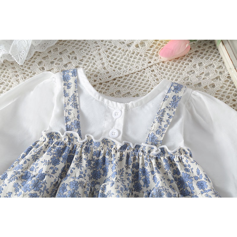 Bộ Áo Liền Quần Cotton Tay Dài In Hoa + Mũ Thời Trang Cho Bé Gái 0-2 Tuổi