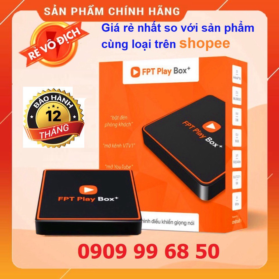 BOX FPT Play Box+ 2021 - Tivi Box S - AndroidTV 10 - Điều khiển giọng nói không chạm - Loa Thông Minh - Không tính cước