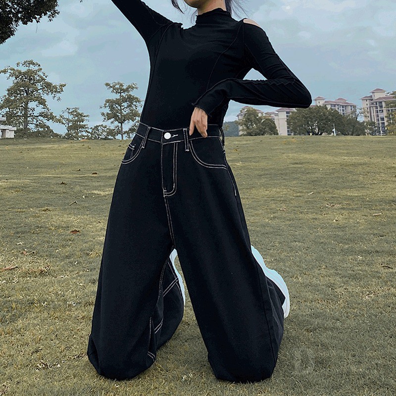 Quần Jeans Dài Lưng Cao Ống Rộng Cá Tính Thời Trang Nhật Bản Cho Nữ | BigBuy360 - bigbuy360.vn