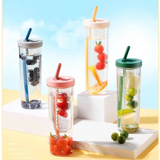 Bình Detox 2 Ngăn Có Ống Hút 700ml