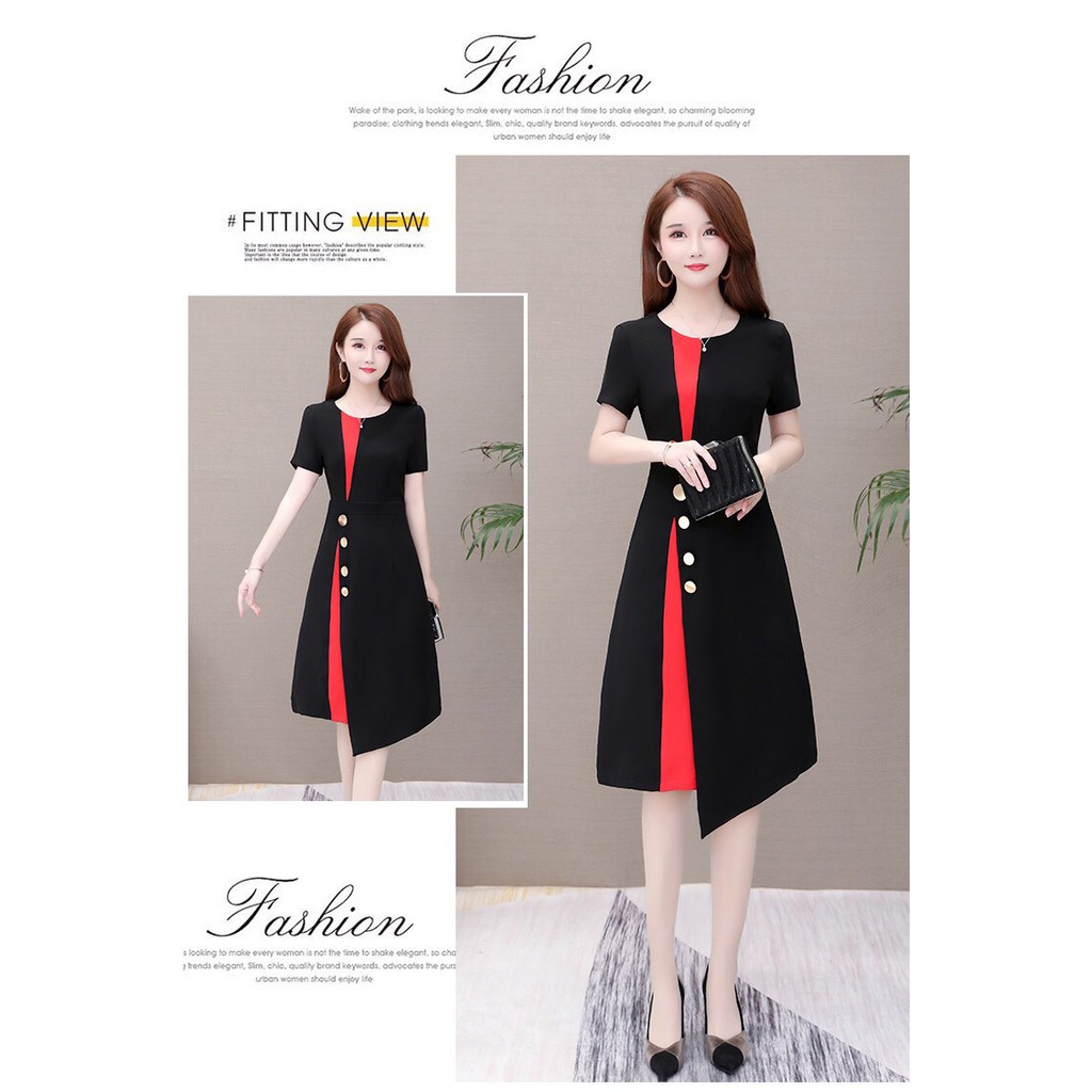 (S M L XL) VÁY NỮ XOÈ PHỐI MÀU CỔ TRÒN | BigBuy360 - bigbuy360.vn