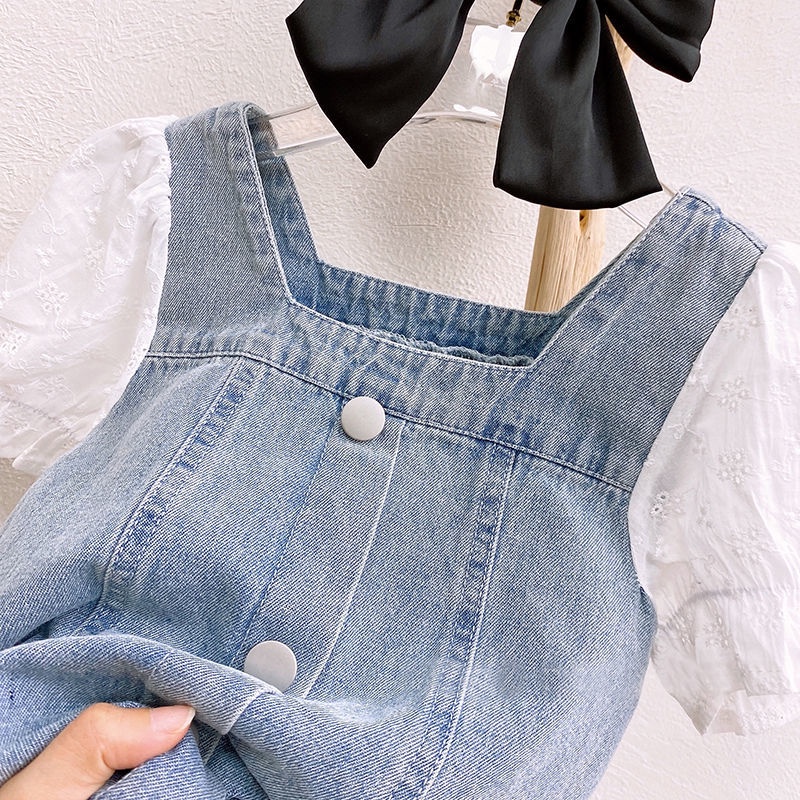 Đầm Denim Tay Ngắn Thiết Kế Mới Thời Trang Mùa Hè Theo Phong Cách Hàn Quốc Cho Bé Gái