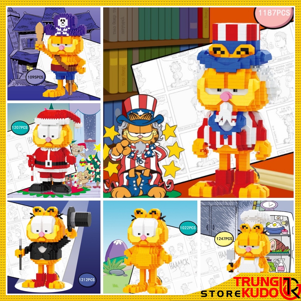 Mô hình Mèo Garfield dạng Đồ chơi xếp hình dùng làm quà tặng bạn trai bạn gái, đồ Decor