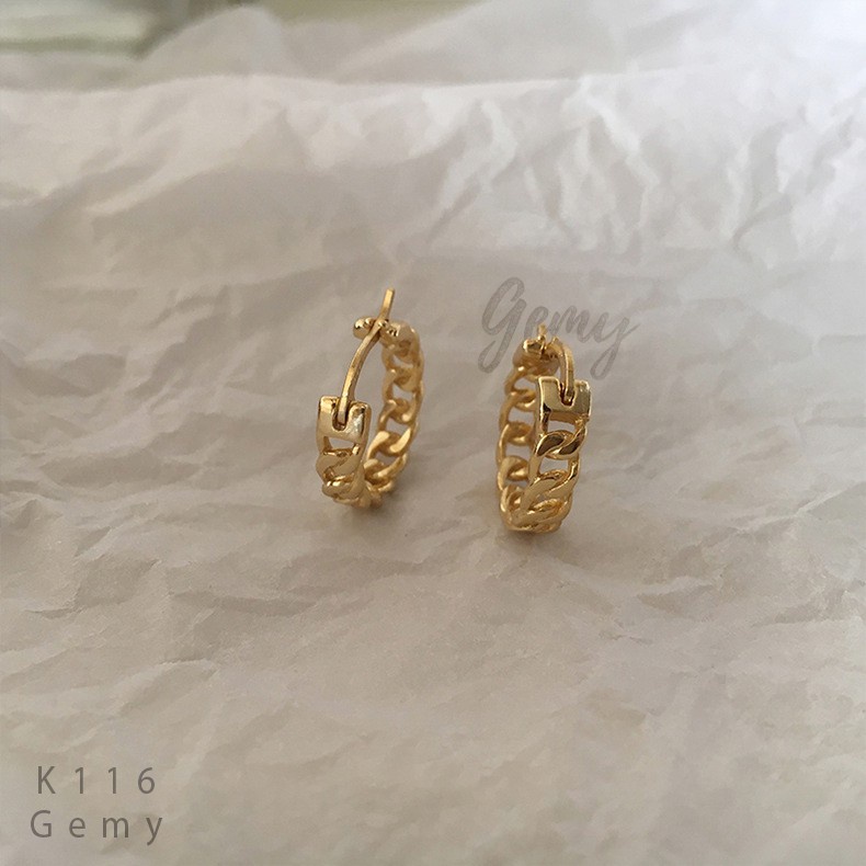 Khuyên tai nam tròn bạc hình mắt xích cá tính, độc đáo, unisex  | GEMY SILVER K116