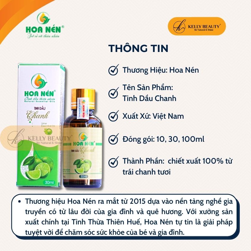 Tinh Dầu Chanh HOA NÉN - Giúp Giảm Căng Thẳng, Mệt Mỏi, Đuổi Muỗi Hiệu Quả | Kelly Beauty