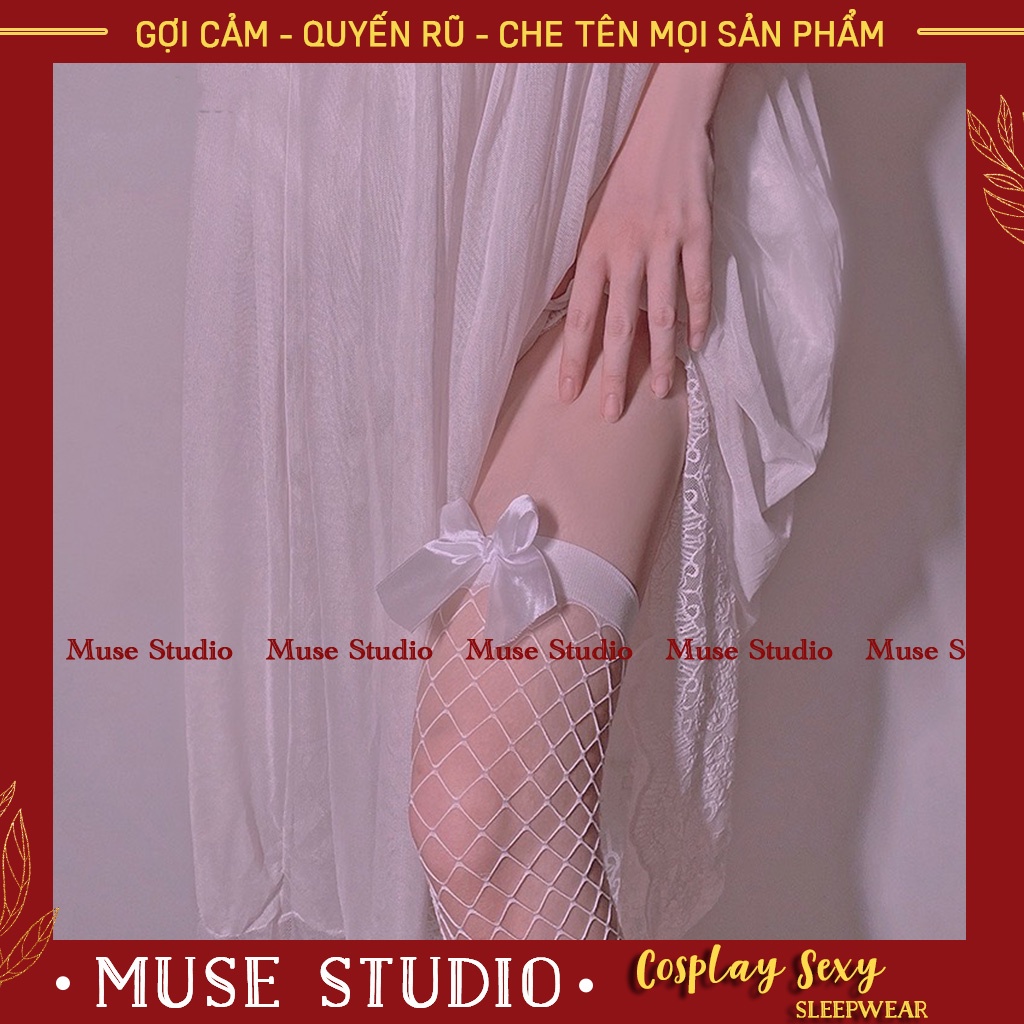 Tất lưới sexy phối nơ đùi tiểu thư