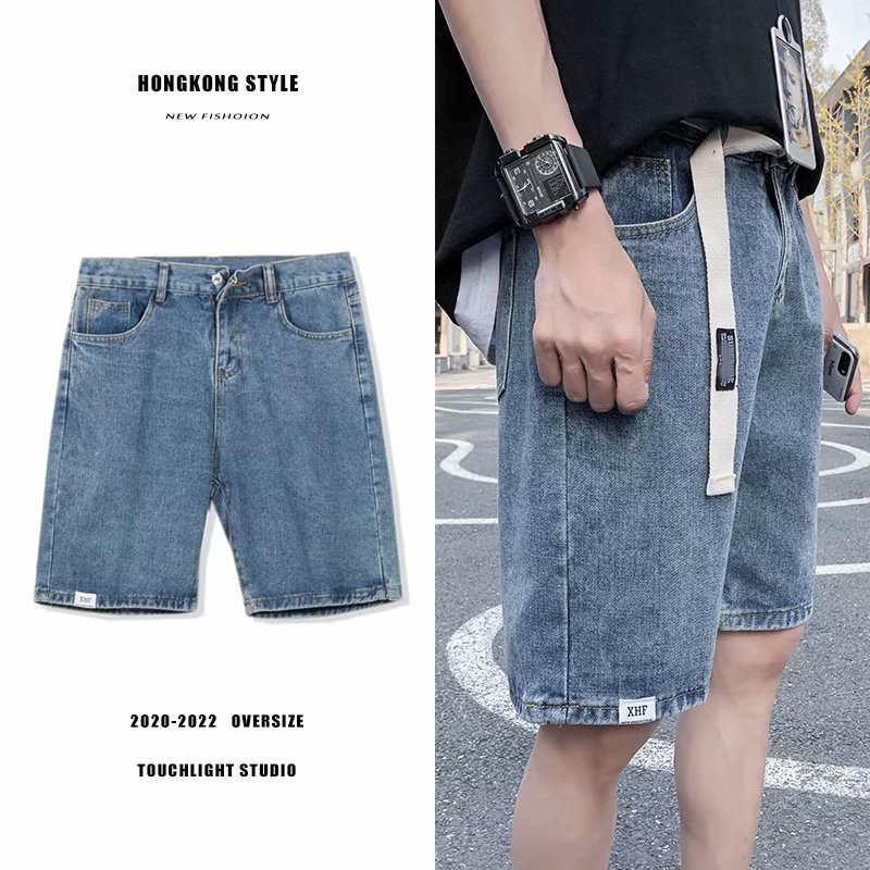 Quần denim ngắn ống rộng thời trang Âu Mỹ cho nam