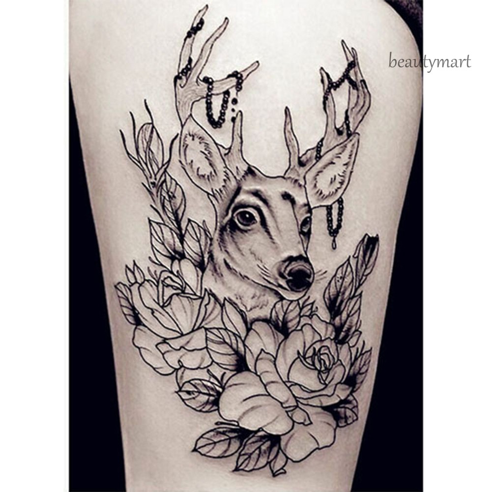 [Hàng mới về] Miếng dán hình xăm tạm thời chống nước hoạ tiết hình sói hình hoa lâu trôi