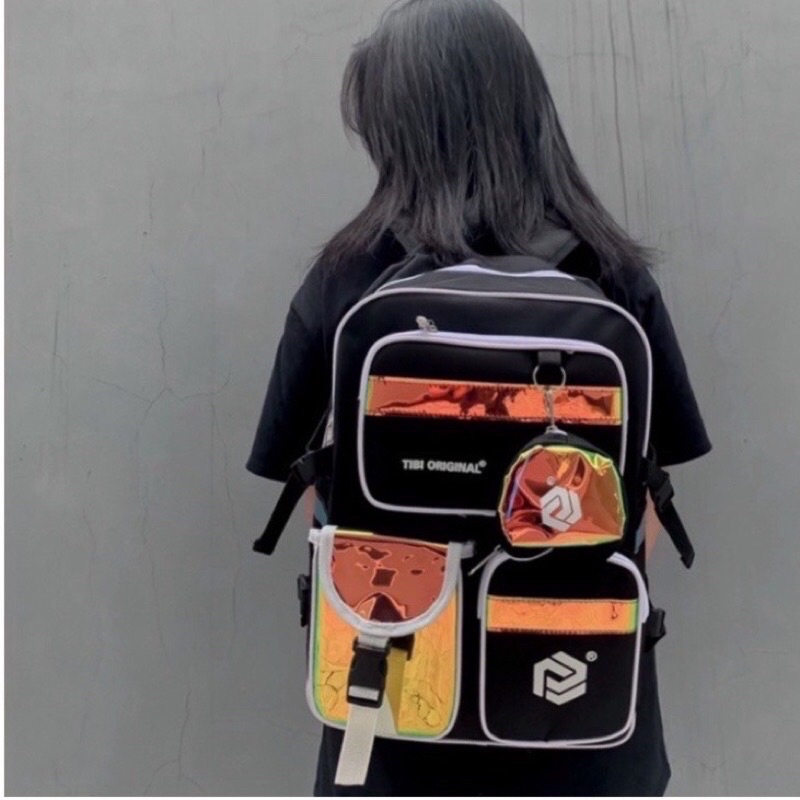Balo Tibi phản quang cặp sách đi học nam nữ basic nhiều ngăn đựng chất vải canvas bền đẹp BZ 017