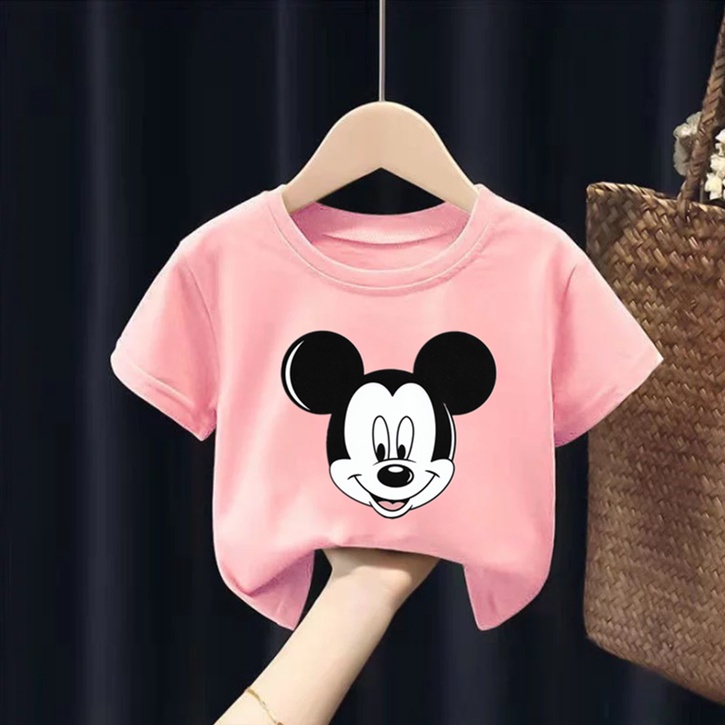 Áo thun trẻ em💖Áo cotton mát mịn họa tiết hoạt hình Chuột Mickey xinh xắn cho bé trai và bé gái, Hình in sắc nét