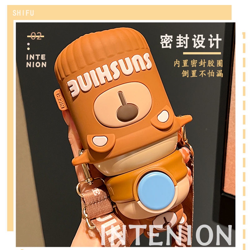 Bình Nước Inox 316 Thiết Kế Hình Gấu Trúc Dễ Thương Kèm Ống Hút Tiện Dụng Cho Bé Gái