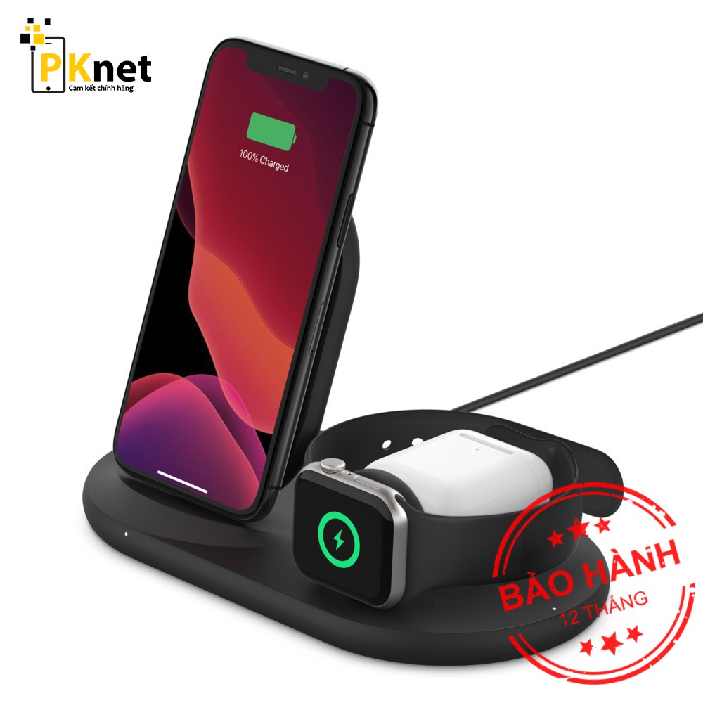 [Mã ELMS4 giảm 7% đơn 500K] Đế sạc không dây BELKIN 3 trong 1 cho Iphone, Apple Watch, Airpod - Thương hiệu Mỹ