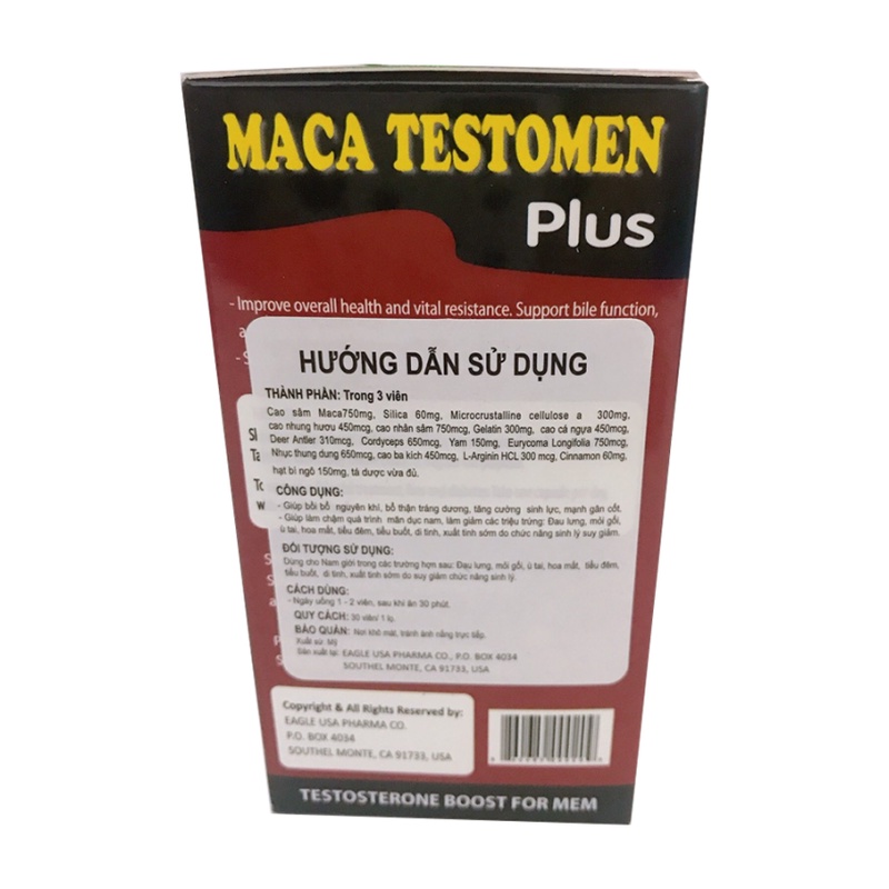 Maca Testomen Plus - Giúp bồi bổ nguyên khí, bổ thận tráng dương, tăng cường sinh lực