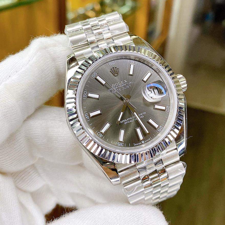 Đồng hồ Nam Rolex máy nhật, mẫu classic, mặt đen xám viền trắng dây kim loại, dòng cơ Automatic size 39mm-40mm