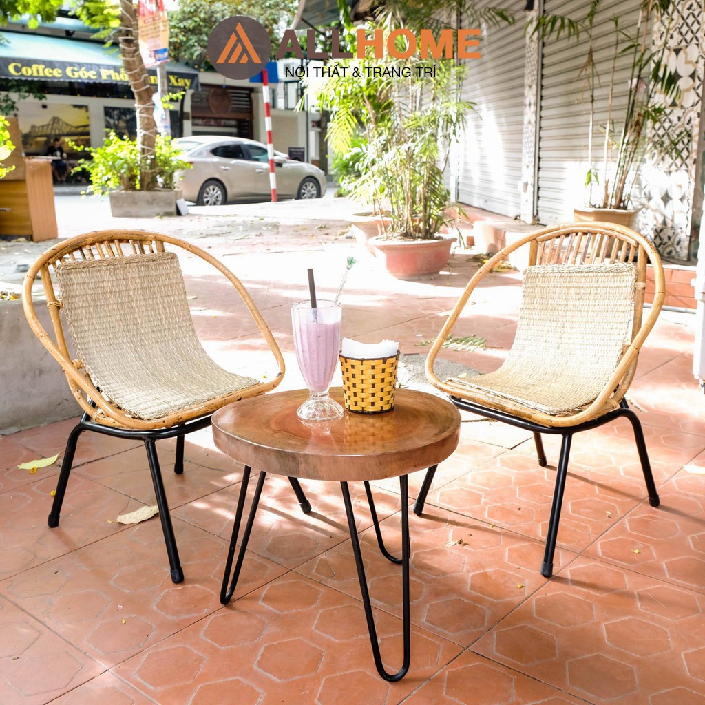 Ghế Mây Tre Con Sò Chân Sắt ALLHOME Trang Trí Cafe Ban Công Homestay