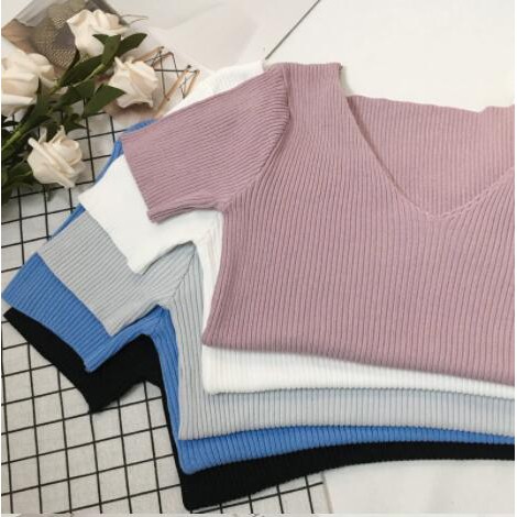 Áo dệt kim thiết kế cổ chữ V phong cách Hàn Quốc | BigBuy360 - bigbuy360.vn