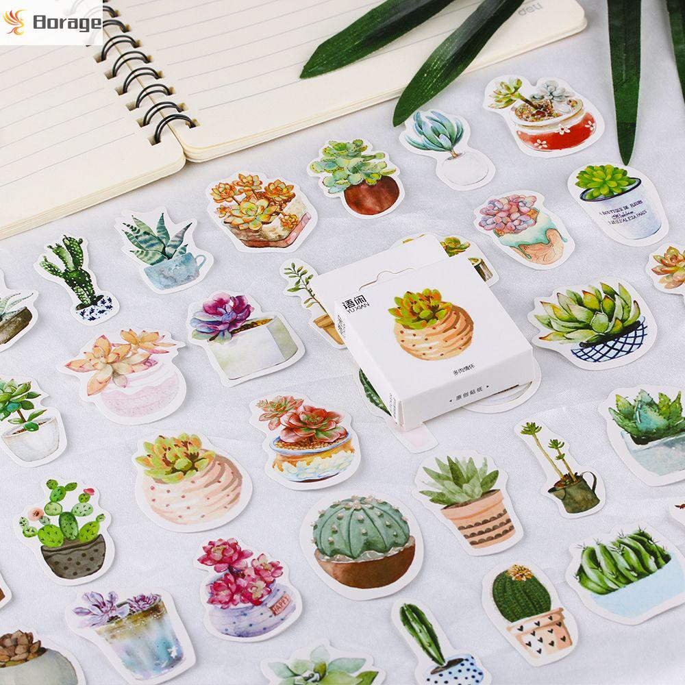 Hộp 50 miếng dán trang trí hình cây mọng nước hoạt hình đáng yêu