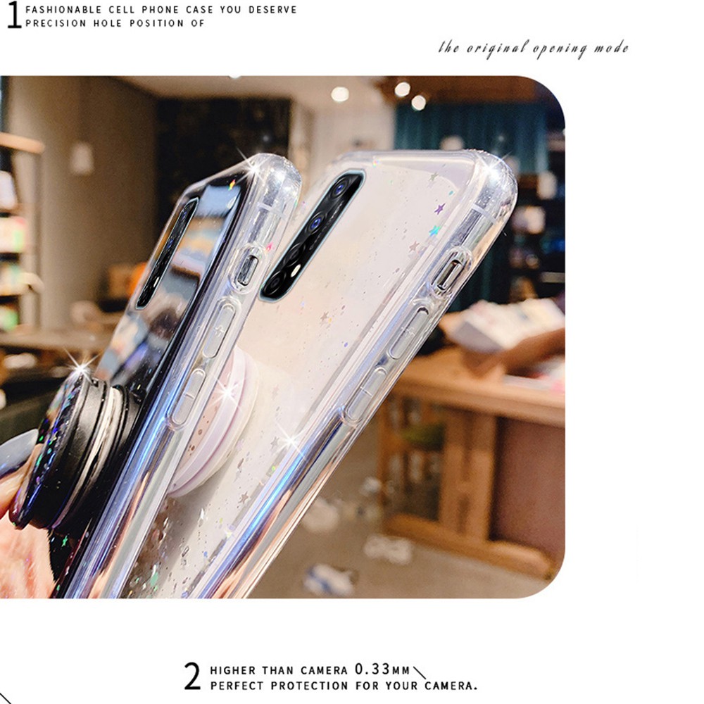 Ốp điện thoại silicone mềm trong suốt phối kim tuyến có giá đỡ cho Realme 7 7 Pro 7i C17 6 6i 6 Pro C15 C12 C11