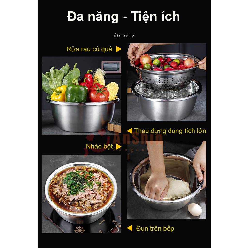 Bộ thau rổ Inox đa năng có bàn nạo rau củ