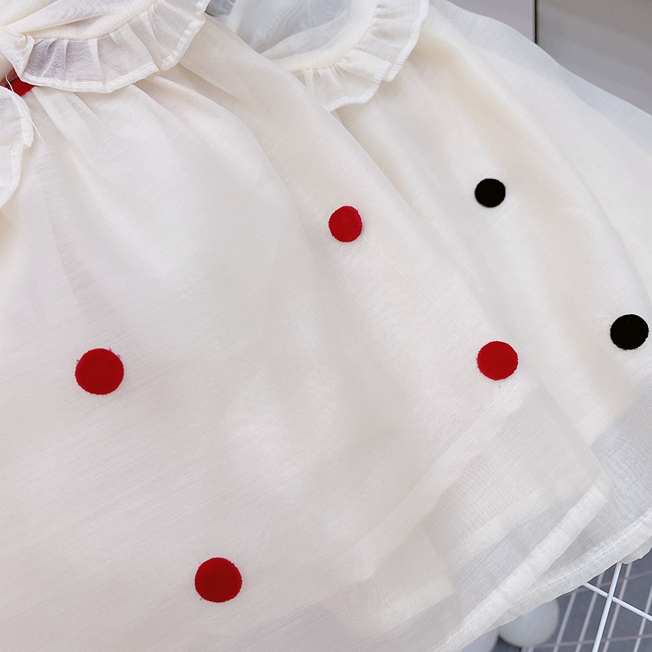 VÁY NHUNG CHO BÉ GÁI PHỐI CHÂN VÁY TƠ  CHẤM TRÒN BẰNG NHUNG ĐÍNH LÊN SIÊU XINH, NHUNG MỀM NHŨN SIZE 9-21KG [V18]