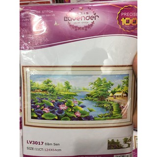 Tranh thêu chữ thập Phong cảnh Đầm sen 124*64CM