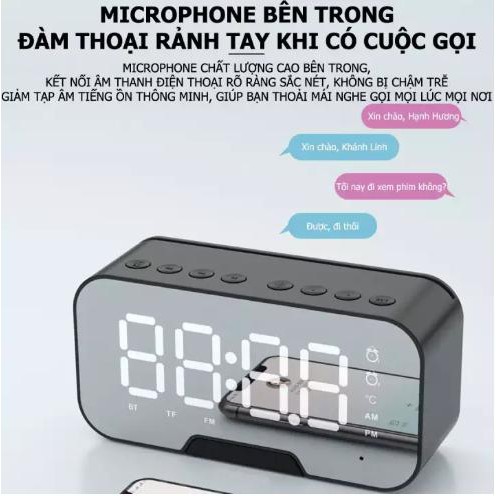 Loa bluetooth không dây mini clock speaker D88 làm đồng hồ báo thức kèm đèn ngủ pin trâu mặt kính tráng gương