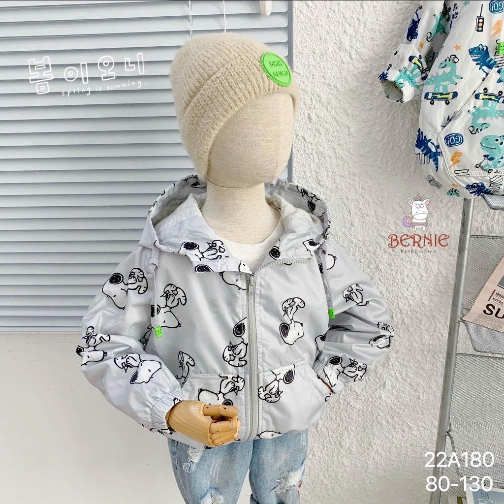 Áo khoác gió unisex 2 lớp cho bé, áo khoác dù bé trai bé gái hàng thiết kế Bernie