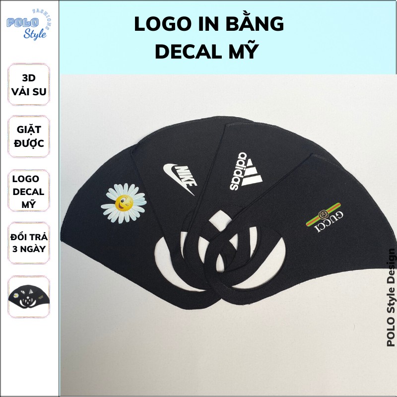 10 khẩu trang vải Su in Logo bằng decal Mỹ POLO Style - Thời trang, dễ thở, đeo không đau tai