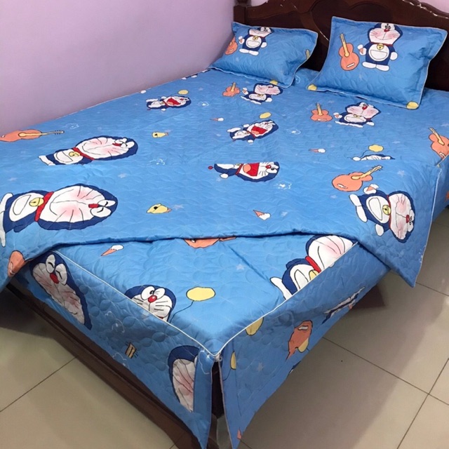 Bộ Ga Phủ Chần Bông 5 Món Cotton Poly Doremon Đàn