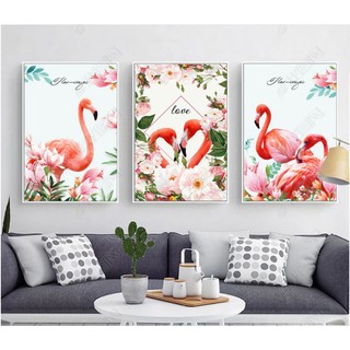 Bộ 3 tranh treo tường Hồng hạc rừng nhiệt đới TT- 7855 - 30 x 45 x 3 tranh