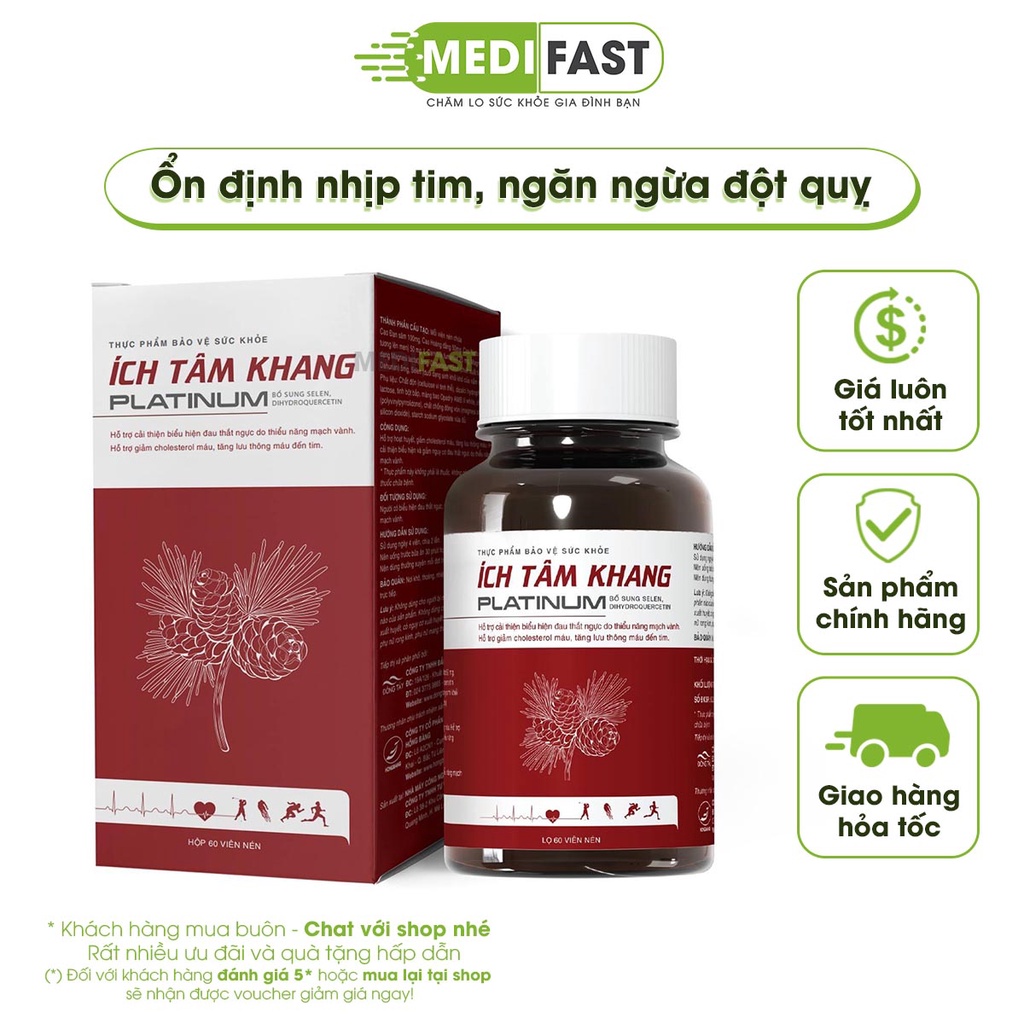 Bổ tim mạch Ích tâm khang Platinum Lọ 60 viên Mẫu mới hàm lượng cao hơn tốt cho tim mạch từ thảo dược