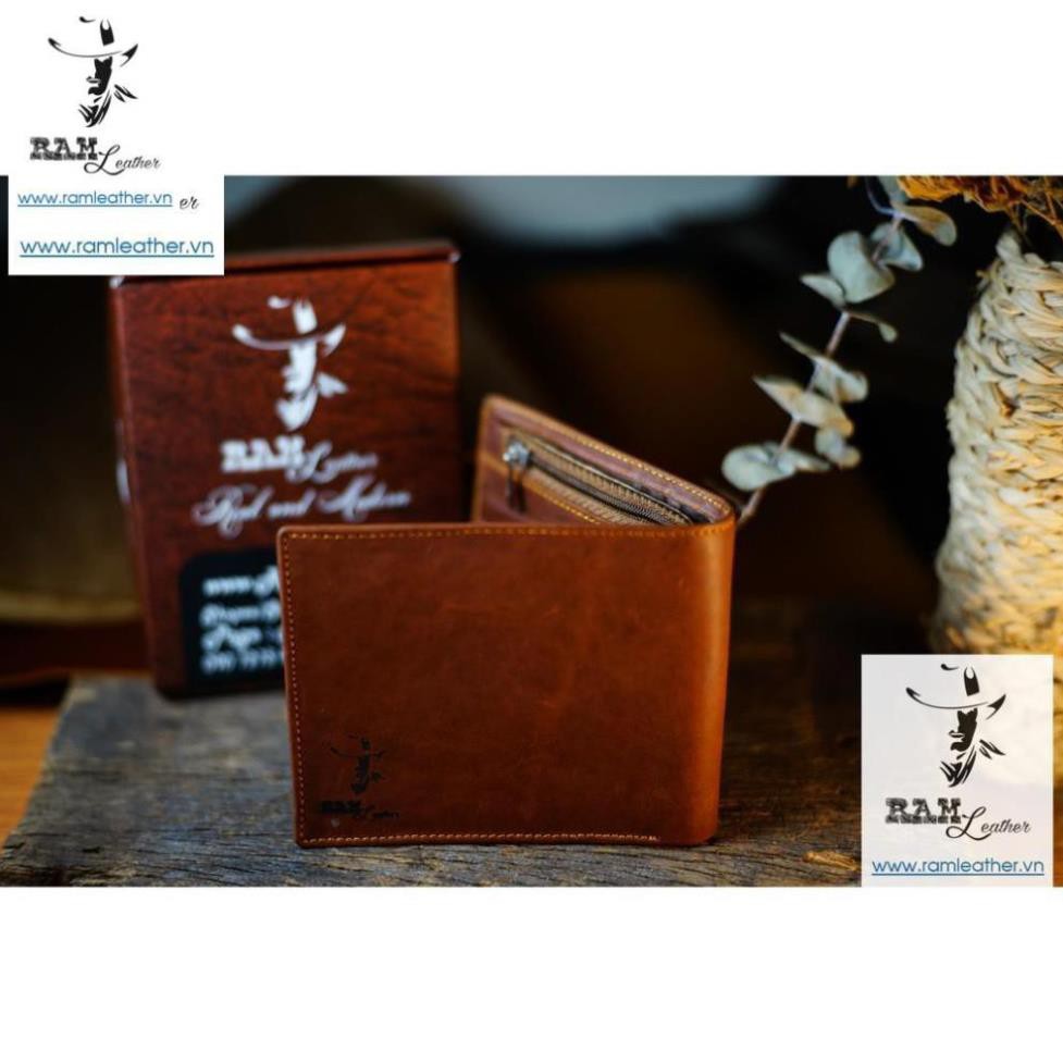 VÍ DÁNG NGANG MÀU NÂU ĐỎ - ( DA BÒ THẬT ) - CHÍNH HÃNG RAM LEATHER + + +