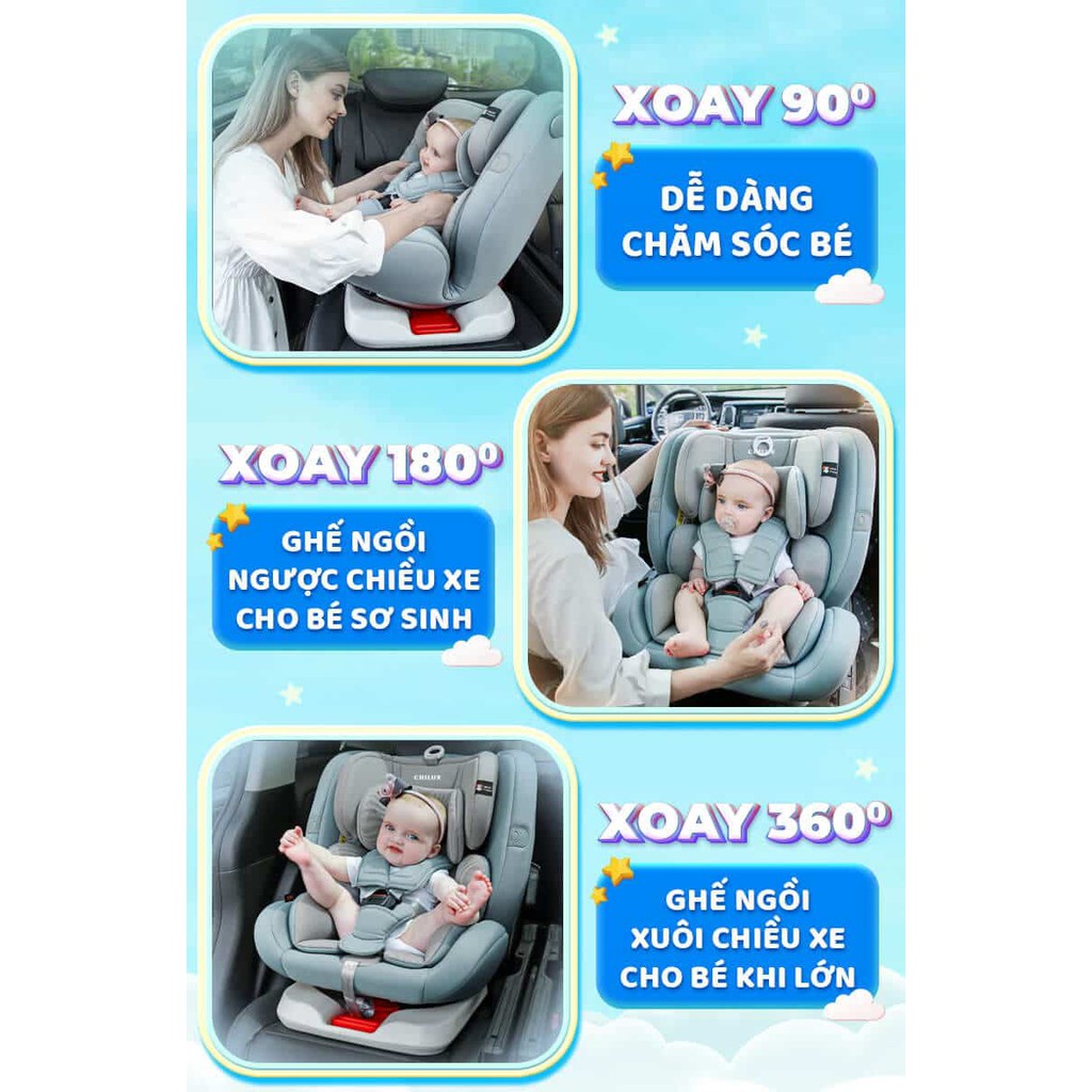 [CAYABE]: GHẾ NGỒI Ô TÔ CHO TRẺ EM CHILUX ROY XOAY 360 ĐỘ MÀU XANH LÁ BỌT BIỂN (DÙNG 0 - 12 TUỔI)