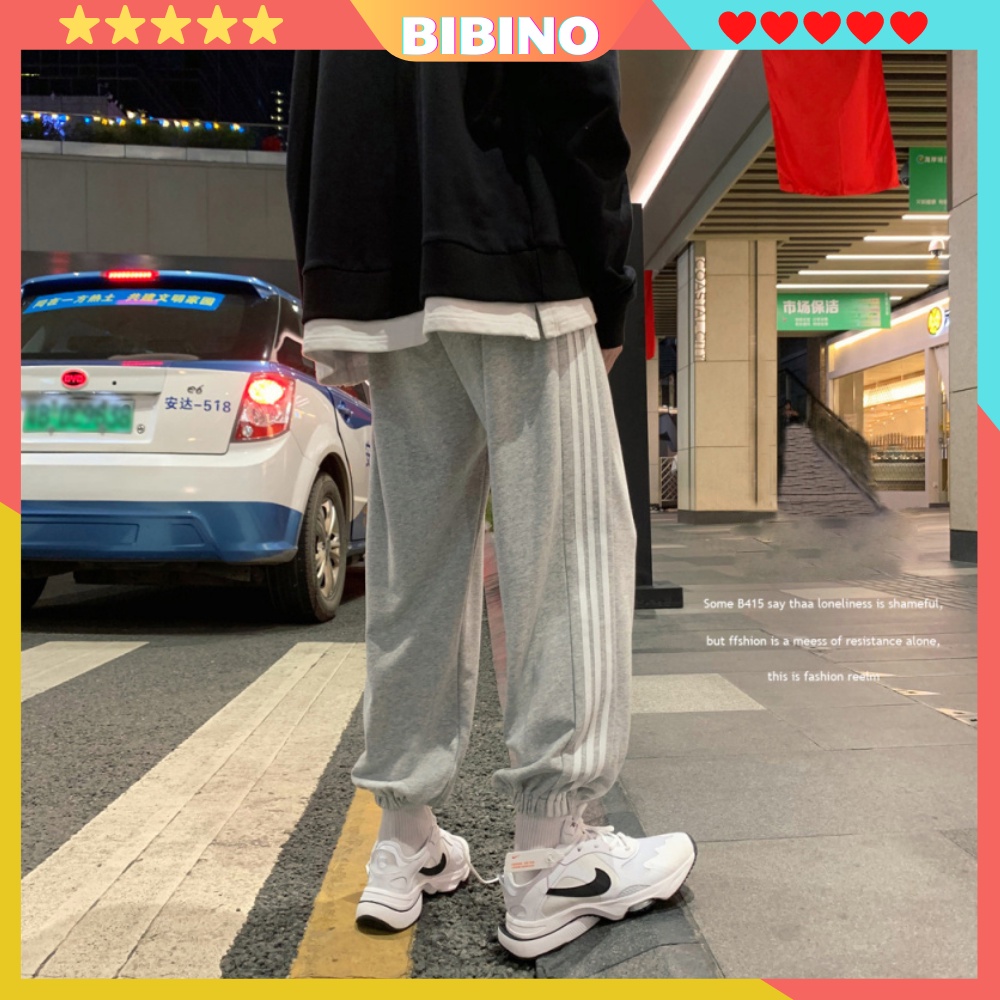 Quần jogger thể thao nam nữ phối 3 vạch ống rộng big size unisex vải da cá mềm mịn đẹp cao cấp mặc nhà dạo phố BIBINO