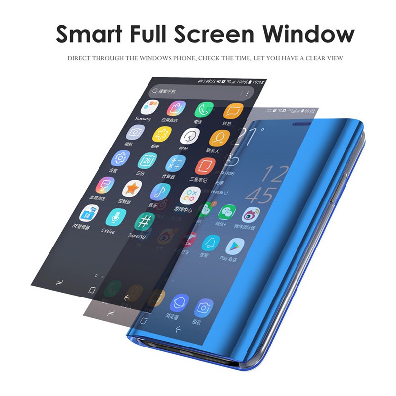 OPPO A15 A12 A15s A93 A53 A33 2020 A52 A92 Mirror Surface Phone Case Clear View Smart Auto Sleep Leather Hard Flip Cover Fashion Casing Stand Holder