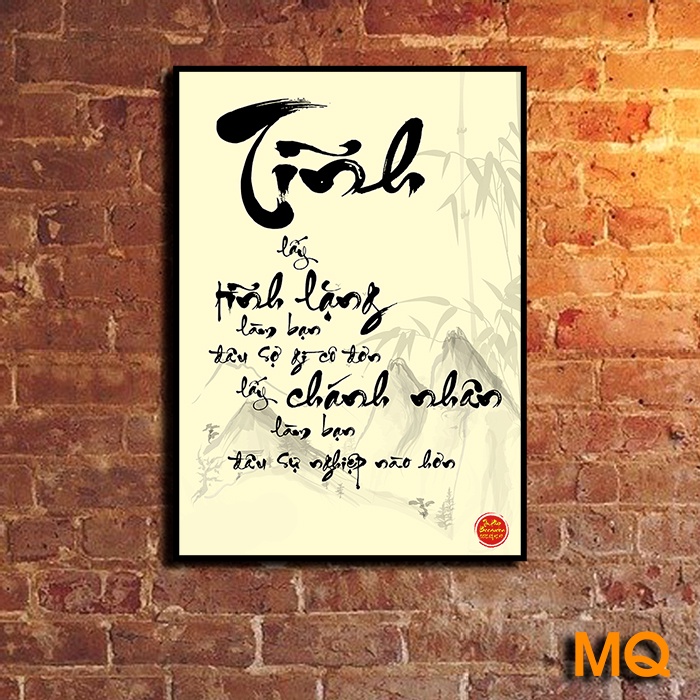 Tranh thư pháp chữ "Tĩnh" - lấy tĩnh lặng làm bạn đâu sợ gì cô đơn, lấy chánh nhân làm bạn đâu sự nghiệpnàohơn | Mã TP7