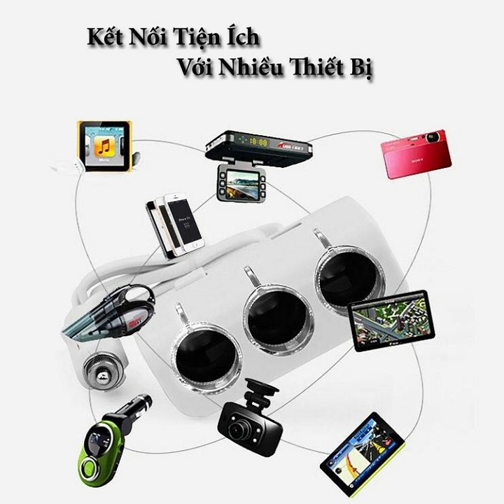 Bộ chia tẩu trên ô tô 3 tẩu 2 cổng USB Olesson NO1506 12V/24V 120W chất liệu ABS bền bì và chịu được công suất cao