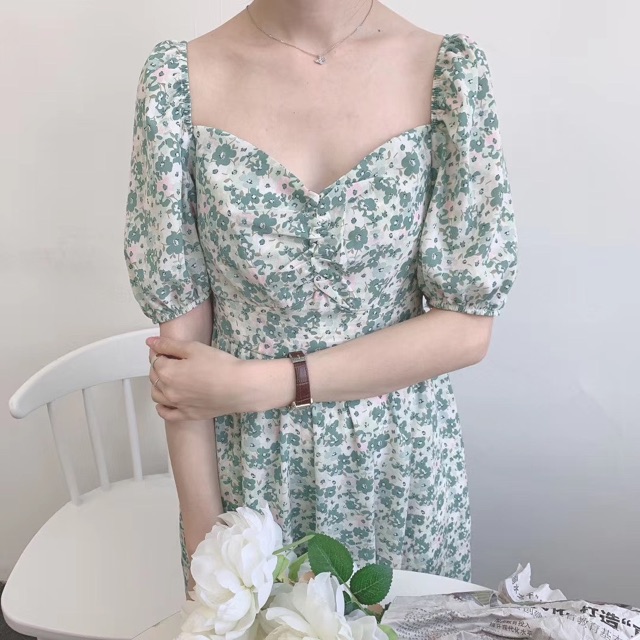 Váy xoè hoa nhí tay bồng nhún ngực Ulzznag style🌸 Hàng Quảng Châu