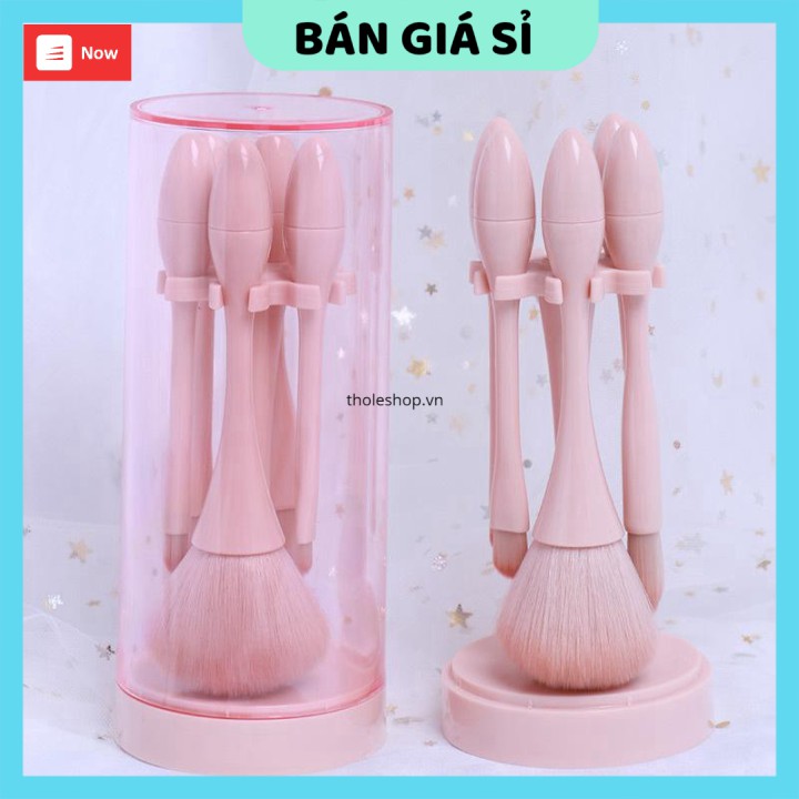 Cọ trang điểm  GIÁ VỐN]  Bộ 5 cây cọ trang điểm có giá đựng màu hồng, lông cọ mềm chất liệu cao cấp 8544