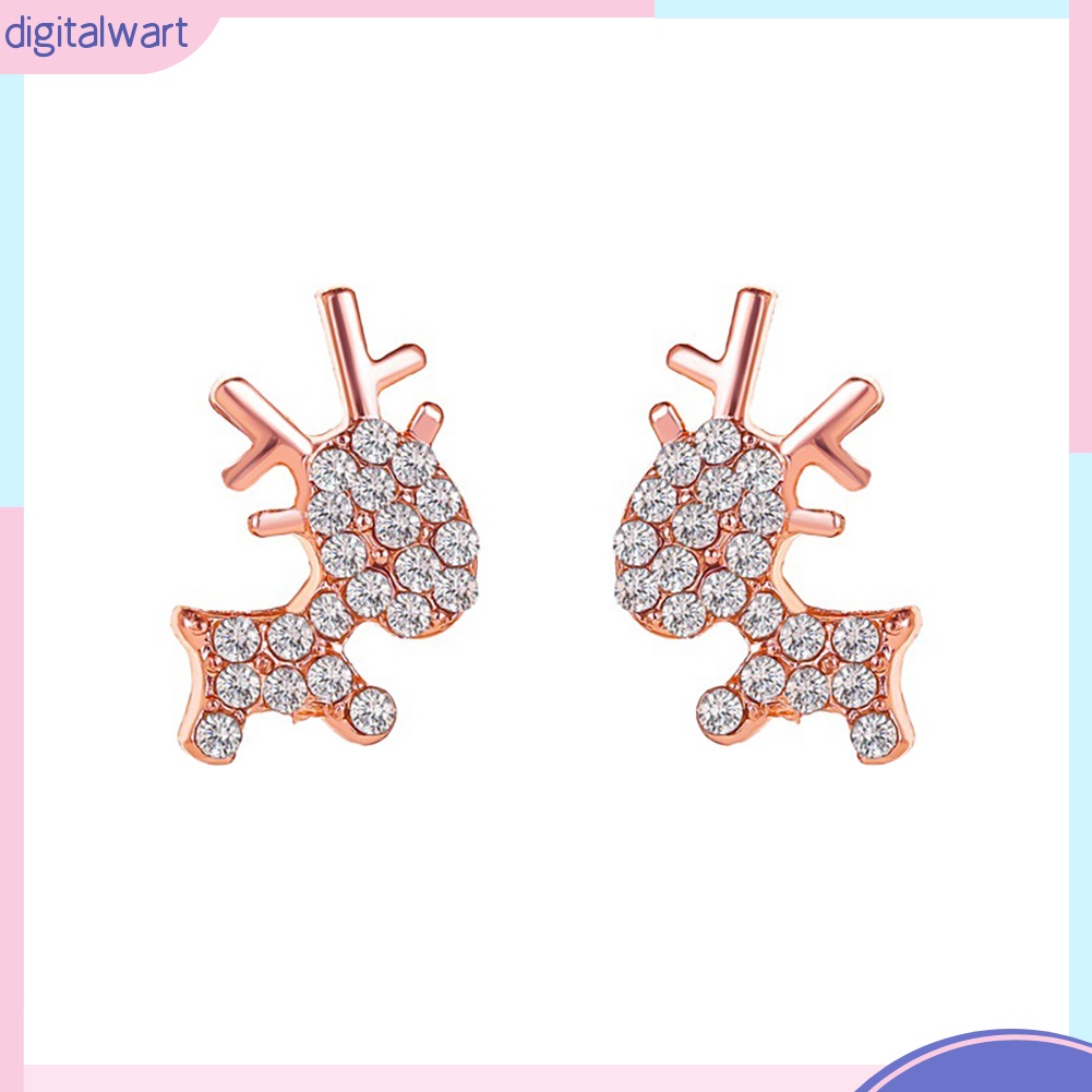 Khuyên tai mặt hình nai sừng tấm đính đá nhân tạo lấp lánh xinh xắn cho nữ