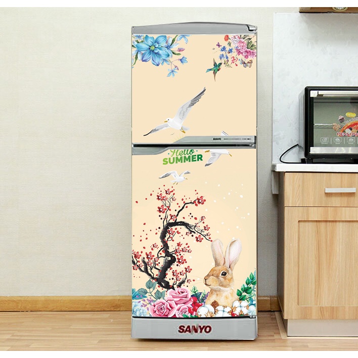 Miếng dán decal tủ lạnh 3D chất liệu cao cấp siêu bền chống nước tuyệt đối - Mẫu Mùa Hè